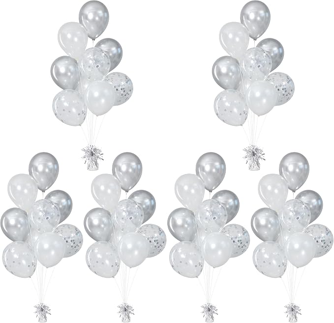 Balloon Weights Pack of 6 with 54pcs Silver and White Balloons, Balloon Anchors - Image 6