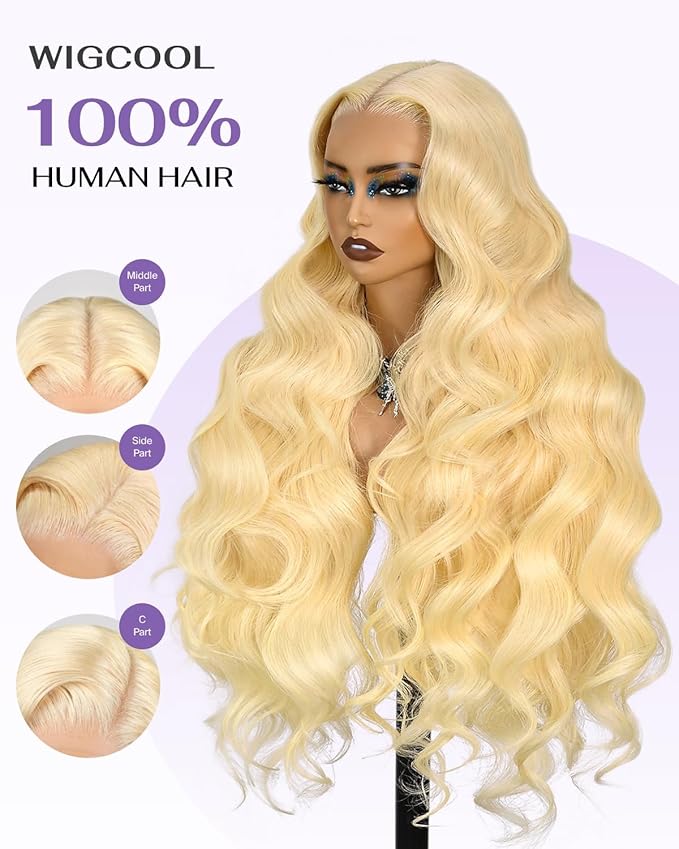 613 13x6 Lace Front Wig Human Hair 180 Density Body Wave Blonde Wig Human Hair 613 HD Lace Frontal Wigs 100% Real Human Hair No Synthetic Blend No Tangle No Shedding Triple Lifespan 3X 26 Inch