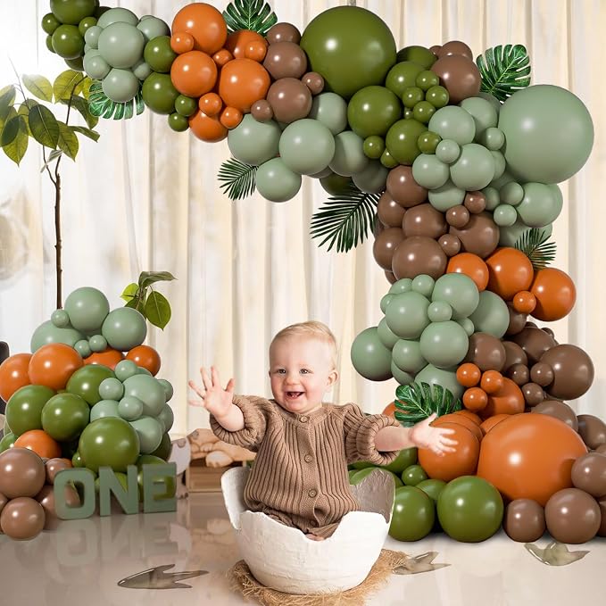 141pcs Dinosaur Balloon Garland Arch Kit Brown Orange Sage Green Balloons | - Image 7