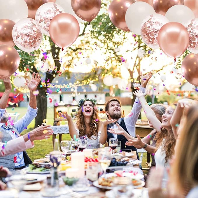 Rose Gold Confetti Balloons 50 Pcs 12 Inch | Sweet 16 Birthday Bridal Shower - Image 4