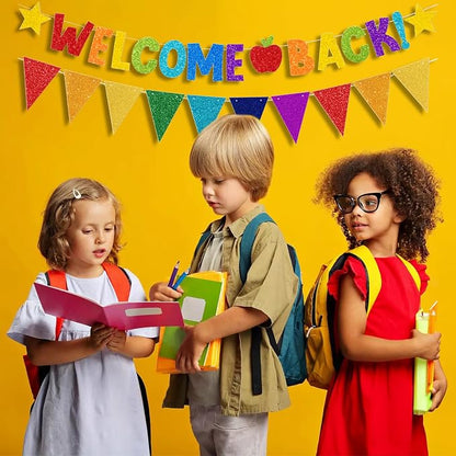 Welcome Back to School Banner Colorful Back to School Decorations Glitter First - Image 3