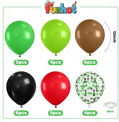Red Green and Brown Balloons, 12 Inch Red Green Brown and Black Balloons - Image 2