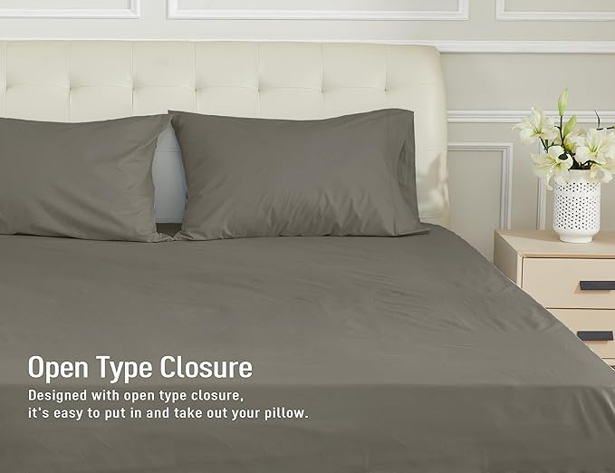Sunflower Queen Pillowcases Set of 2, 100% Cotton Queen Size Pillow Cases 2, 20×30 inches Taupe Gray, Soft and Breathable