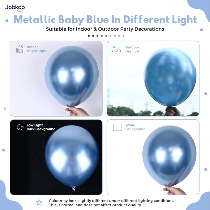 Jobkoo Metallic Blue Balloons, 12 Inch Chrome Light Baby Blue Latex Balloon | - Image 3