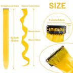 16 Pcs Colored Hair Extensions Curly Wavy Clip in Synthetic Hair Extensions,Colorful Party Highlights Hairpiece Streak for Girls Women Kids Christmas New Year Cosplay Party Gift(Yellow)