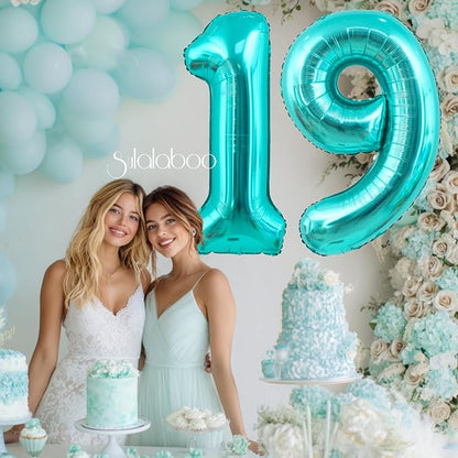 40 Inch Big Teal Blue Number 19 Foil 0-9 Mylar Helium Balloons | Large Digital - Image 3