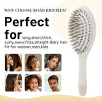 Boar Bristle Hair Brush -boar bristles + nylon pins， Smoothes & Detangles All Hair Types, Hairbrush for Women, Men & Kids, Distributes Oils for Natural Shine & Stimulates Scalp