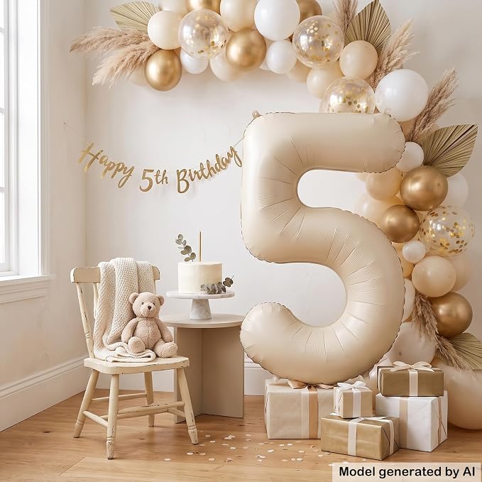 40 Inch Cream Foil Number 5 Balloon - Image 4