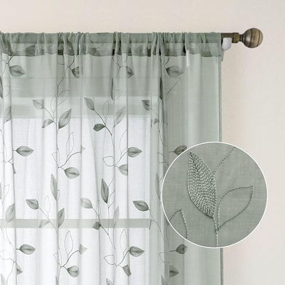 HOMEIDEAS Sage Green Sheer Kitchen Curtains 52 x 45 Inch Length 2 Panels - Image 5