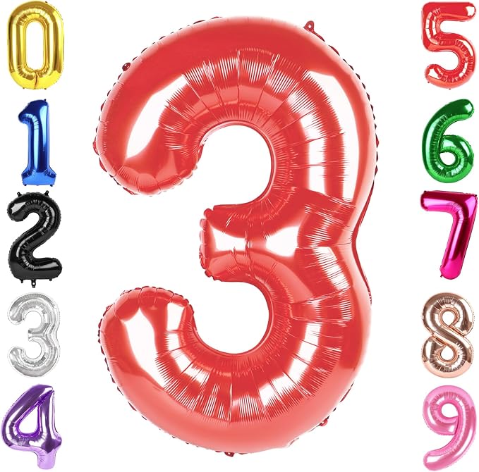 40 Inch Red Number 3 Balloon Birthday Party Decorations by Hadoife