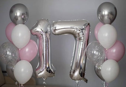 40 Inch Silver 17 Number Balloons Giant 17 Balloons Silver Birthday 17 Balloons - Image 4