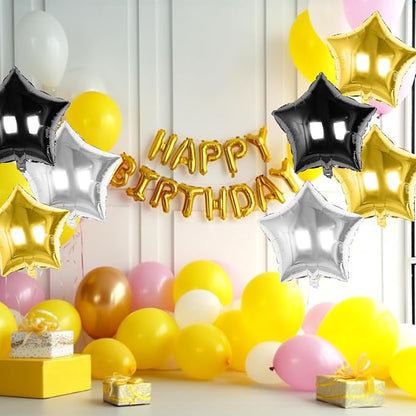 Black Gold Silver Star Foil Balloons, 18 Inch Metallic Black and Gold Stars - Image 9