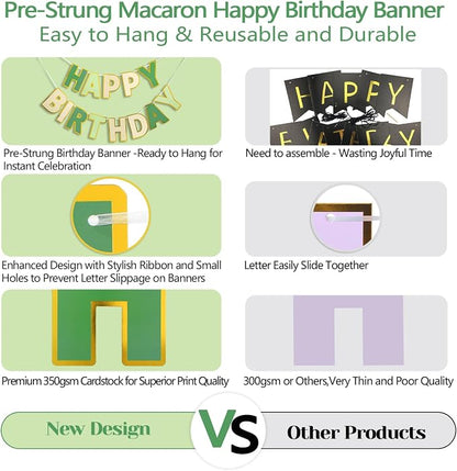 Pre-Strung Happy Birthday Banner Sage Green Party Decorations | adjustable cord - Image 4