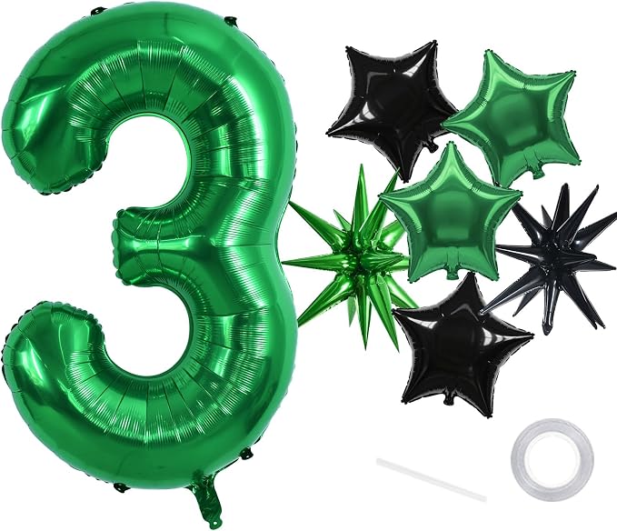 TONIFUL 3rd Birthday Balloons Kit 40 Inch Dark Green Large Number 3 Balloon | - Image 6