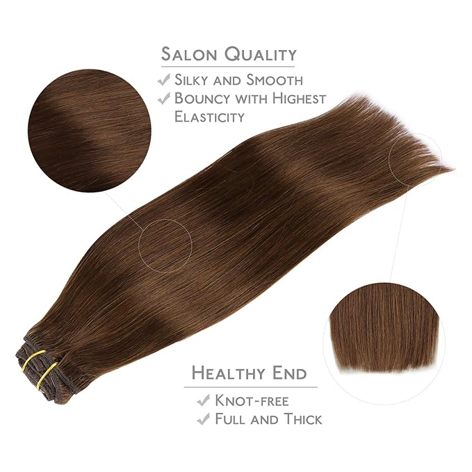 WENNALIFE Clip in Hair Extensions Real Human Hair, 22 Inch 130g 7pcs Remy Hair, Chocolate Brown Straight Natural Extensiones De Cabello Humano Con Clip Ins
