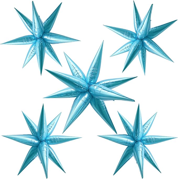 Light Blue Star Balloons Foil Mylar Spike Ballons Giant Frozen Birthday Party by BOMSI