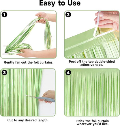 jijAcraft Sage Green Tinsel Foil Fringe Curtain, 3 Pack 3.2x6.5 Feet Mint Green - Image 3