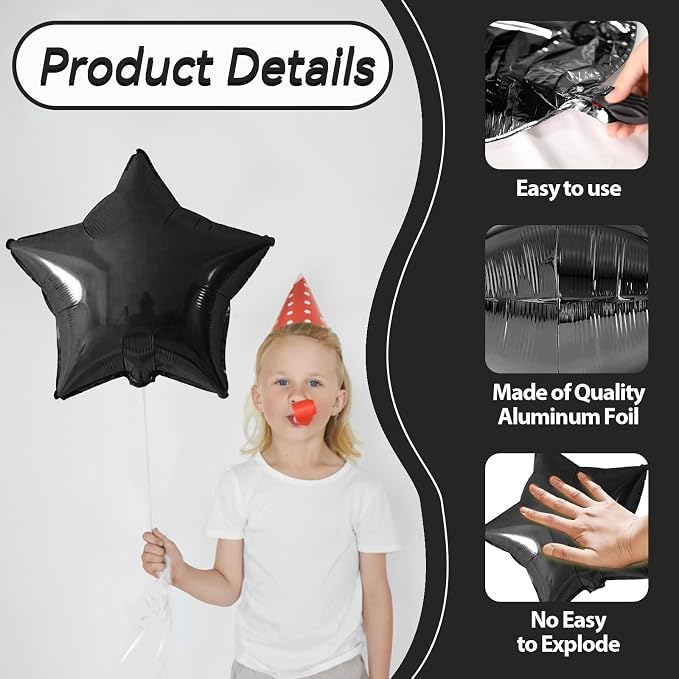 Biapian Black Star Foil Balloons, 18 Inch Stars Balloon - Image 3