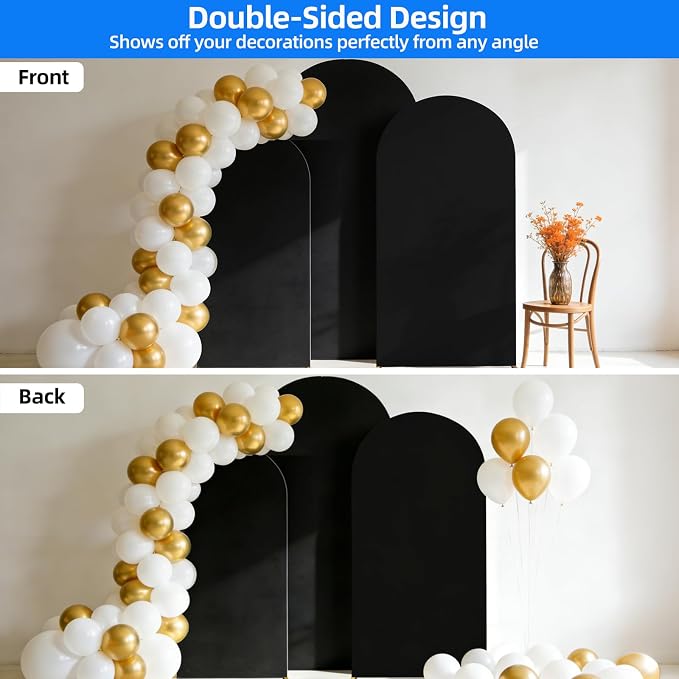 Hemmotop Stretchy Black Arch Backdrop Cover Set of 3-7.2ft, 6ft | Wrinkle-Free - Image 9
