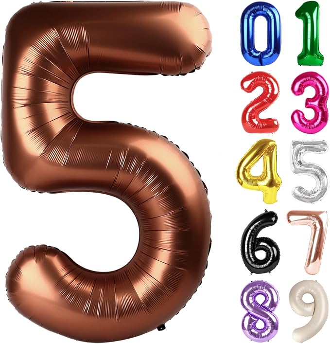 5 Balloon - Brown Birthday Number Balloons, 40 Inch Decorations Men Women | by ALPHADELTAPI