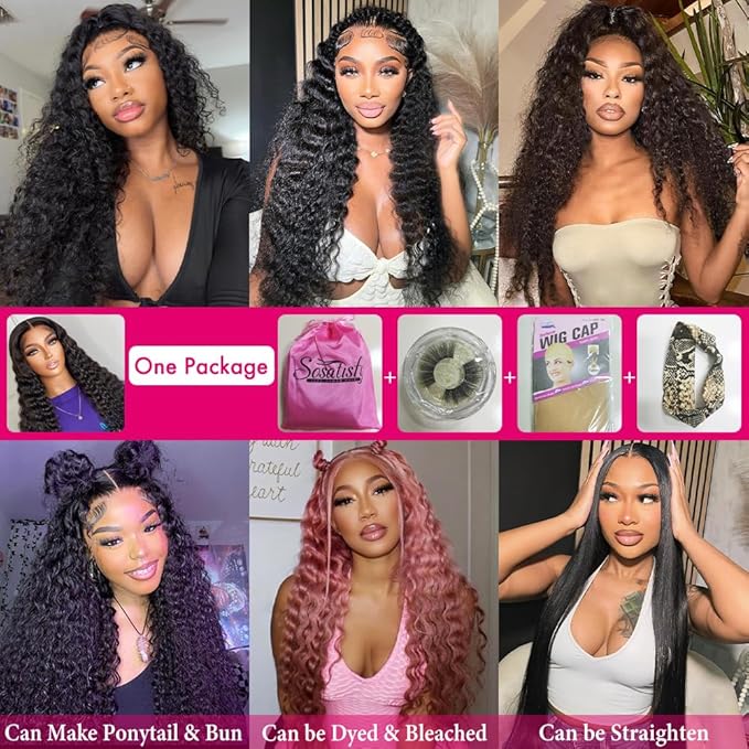 SOSATISFY Deep Wave Lace Front Wigs Human Hair 4x4 HD Transparent Lace Closure Wigs Glueless 180% Density Human Hair Wigs for Black Women Pre Plucked with Baby Natural Hairline (20 inch)