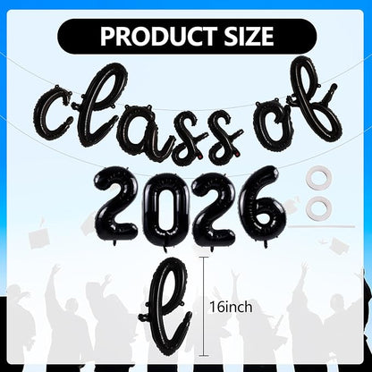 TONIFUL Black Cursive Class of 2026 Graduation Balloon Banners 2026 - Image 2