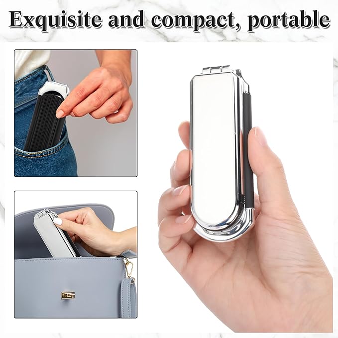 Nuenen 4 Pcs Folding Hair Brush with Mirror Portable Mini Hair Brush Small Compact Pocket Comb for Family Travel Car Gym Wig Bag Purse Gift Women (Silver)