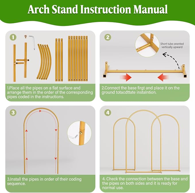 Metal Arch Backdrop Stand Wedding Arch frame Set of 2 Gold Balloon Backdrop - Image 6
