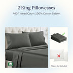 California Design Den King Size Pillowcase Set - 400 Thread Count, 100% Cotton Sateen, Set of 2 Pillow Covers, Soft and Breathable - Grey