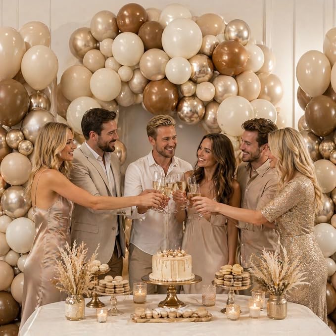 Neutral Brown Balloons, 12 Inch Brown Gold Sand White Cream Beige Ivory Helium - Image 6