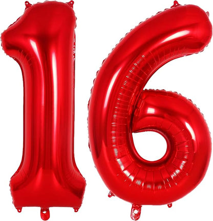 Red Number 16 Balloons, 40 Inch Big Large Foil Number Balloons, Jumbo Giant by AIQINHU
