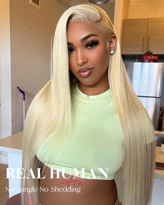 Alididi 613 Lace Front Wig Human Hair 13x4 Blonde Straight Hd Transparent Lace Frontal Wigs Human Hair Pre Plucked With Baby Hair 180% Density Blonde Glueless Wigs Human Hair 24 Inch