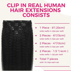 Lashey Clip in Hair Extensions, Kinky Straight 16 Inch 7pcs 120g #1B Natural Black Remy Human Hair Extensions Natural Thick Clip in Hair Extensions for Black Women