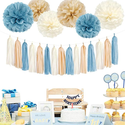 Light-Dusty Blue Beige-Champagne Boho Party Decorations - Image 4