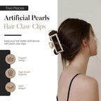 5 PCS Simulated Pearl Hair Claw Clips for Women | Multi-Use Barrettes for Thin Hair with Non-Slip Strong Hold | Barrettes for Thick & Curly Hair Accessories | Flat Claw Clips for Women, Off-White
