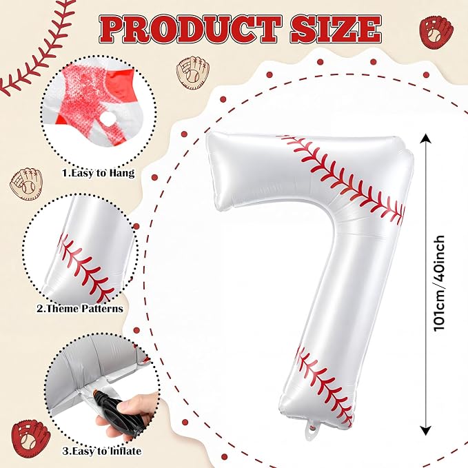 Jenaai Baseball Number 7 Balloons 40 Inch Baseball Theme Birthday Party - Image 2