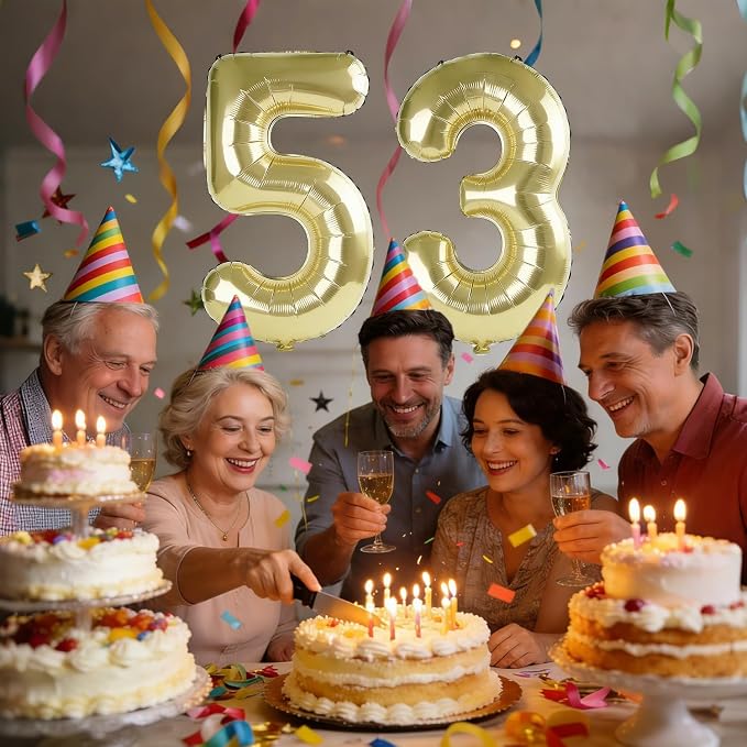 40 Inch Number 53 Balloons for 53rd Birthday Party Decorations, 0-100 Champagne - Image 2