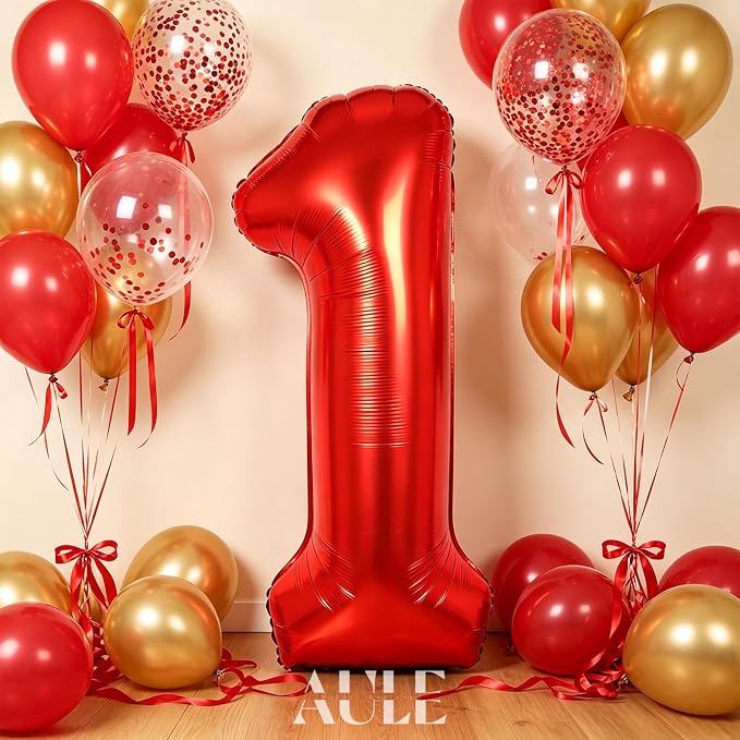 AULE 40 Inch Red 1 Balloon Number Foil 0-9 Birthday Big Numbers | Birthday - Image 2