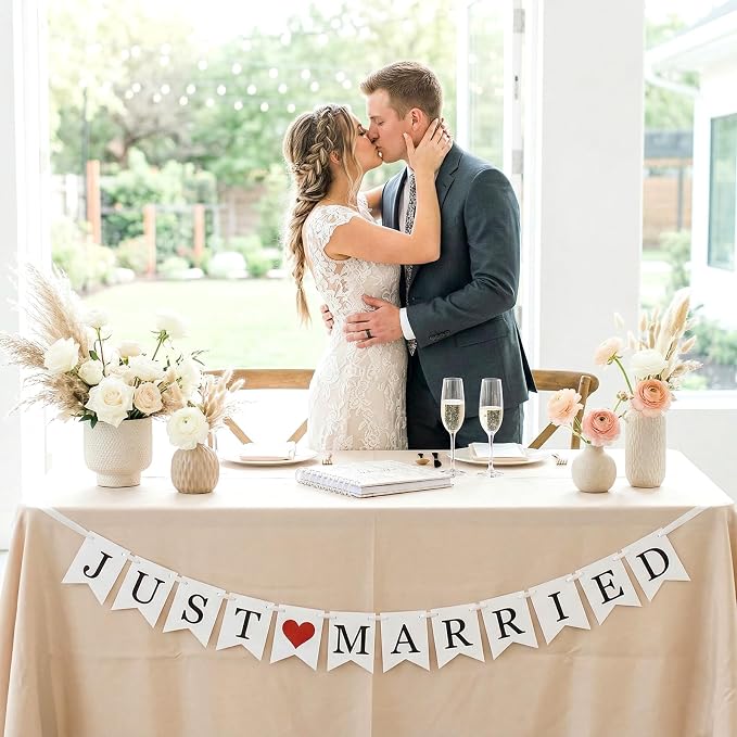Vintage Just Married Banner Wedding Bunting Photo Booth Props Signs Garland - Image 7