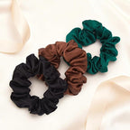 3 Pcs Silk Hair Ties, 22 Momme 100% Mulberry Hair Band, Silk Scrunchies for Women and Girls, 6A Grade No Damage Ponytail Holders (1.2in Width, Black Brown Dark Green)