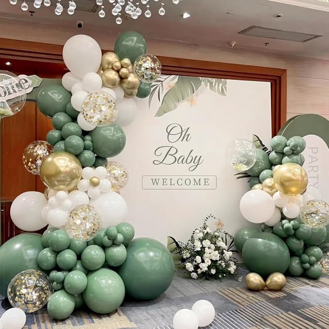 MEBAY 155Pcs Sage Green White Gold Balloon Garland Arch Kit - Image 3