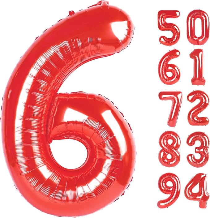 Red 6 Balloon - Number Balloon 40 Inch, 6th Red Birthday Decorations | Large by IWERP