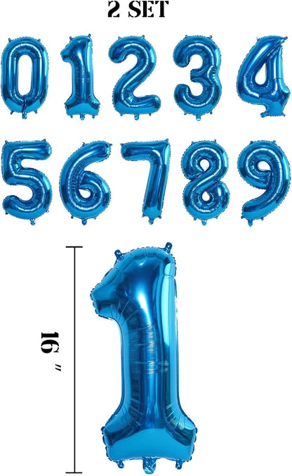 2 Set 20 Pcs Number Balloons 16 Inch Blue 0-9 Number Mylar Foil Balloons Blue - Image 2