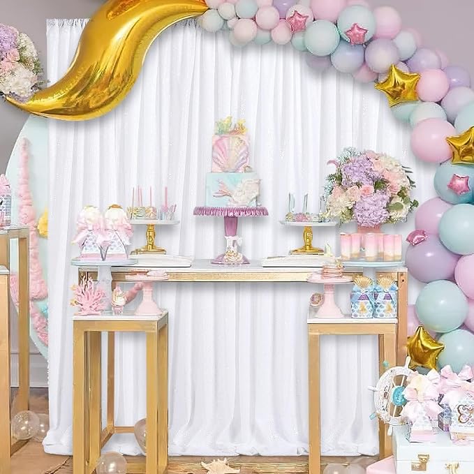 White Sequin Backdrop Curtains-6 Panels 2FTx8FT White Backdrop - Image 6