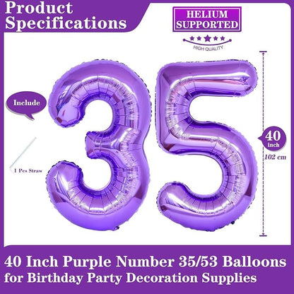 Purple 35 Number Balloons, 40 Inch Giant Number 35 Balloons Foil Mylar Helium - Image 2