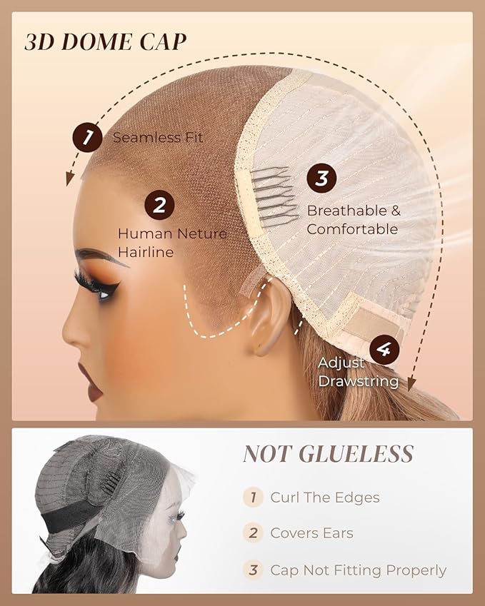 Arabella 13x6 Light Brown Blonde Wig Human Hair Glueless Wigs Human Hair Pre Plucked Pre Cut 13x6 Ear to Ear Full HD Lace Front Wigs 210% Density Straight Wig Drawstring Wig Human Hair 24 Inch