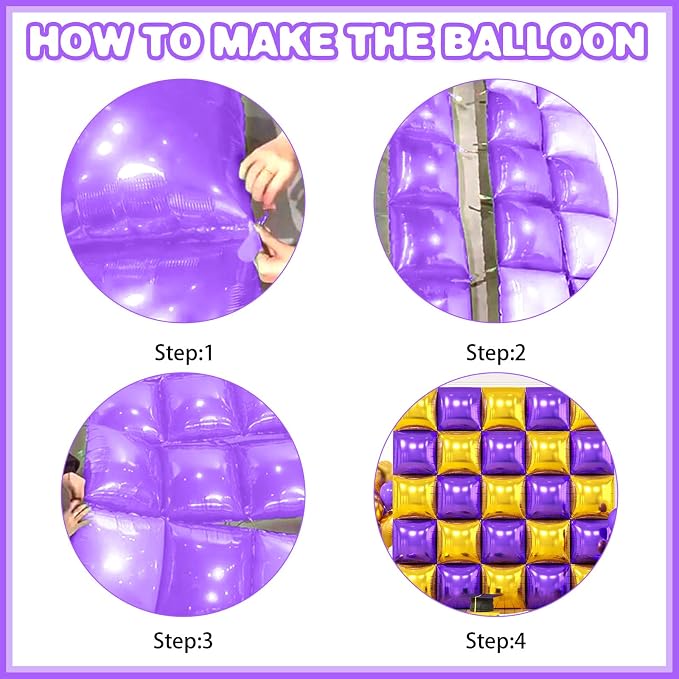 Metallic Purple Gold and Silver Double Sided Square Foil Balloons Wall - Image 7
