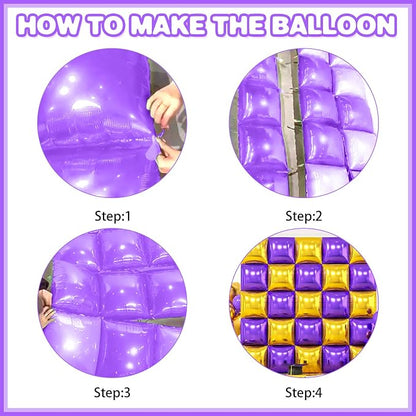 Metallic Purple Gold and Silver Double Sided Square Foil Balloons Wall - Image 7
