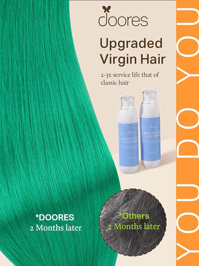 DOORES Human Hair Extensions, Green Tape in Hair Extensions 10pcs 22 Inch 30g, Straight Skin Weft Seamless Invisible Tape