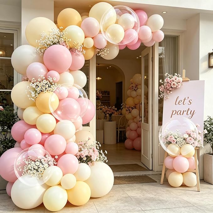 Pink Yellow White Sand Balloons Arch Kit, Party Decor | 128 Pcs Pastel Light - Image 5